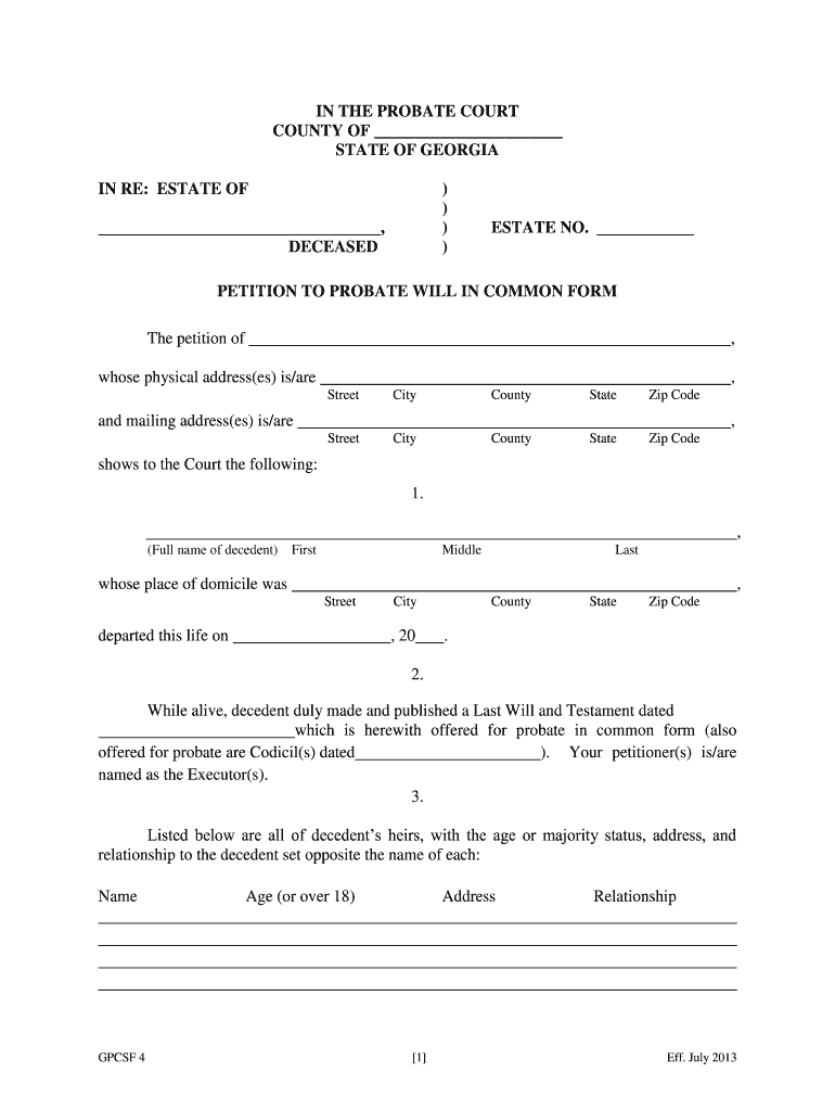 gaprobateorg 2013 form Preview on Page 1