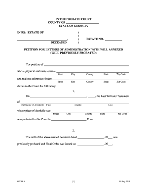 Petition for Letters of Administration with Will Annexed (Will Previously Probated) - chathamcourts