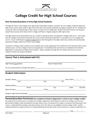 Folsom Lake College Credit Application