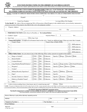 California Eviction Instructions to Sheriff