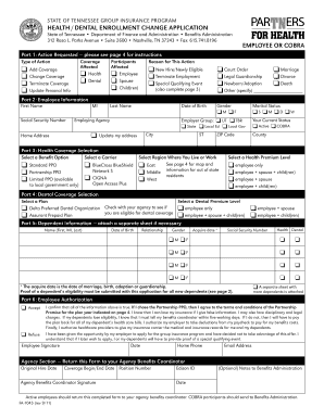 Tennessee Health/Dental Enrollment Change Application