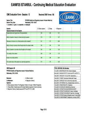 Evaluation form for presentation - EANM'05 ISTANBUL - Continuing Medical Education Evaluation - eanm