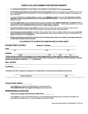 Cuesta College Summer Fees Refund Request