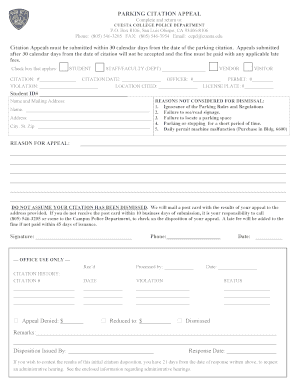 Parking Citation Appeal Form