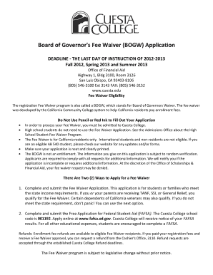 California Board of Governors Fee Waiver Application