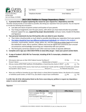 B2013b-2014 Petition to Change Dependency Status 1 A personal bb