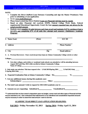 Solano Community College Loan Request Form