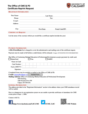 Certificate Reprint Request Form
