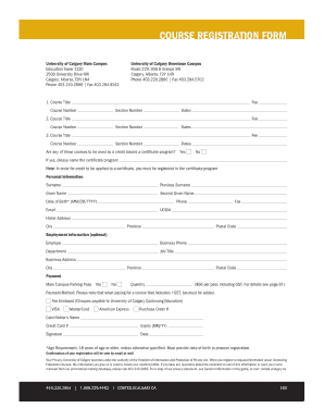 University of Calgary Course Registration Form