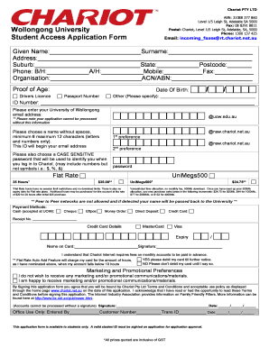 Chariot Internet Student Access Application Form