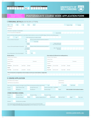 University of Wollongong Postgraduate Coursework Application Form