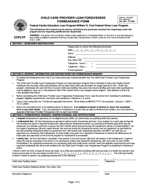 Child Care Provider Loan Forgiveness Forbearance Form