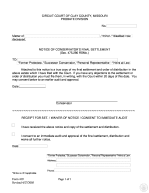 Missouri Conservator’s Final Settlement Notice