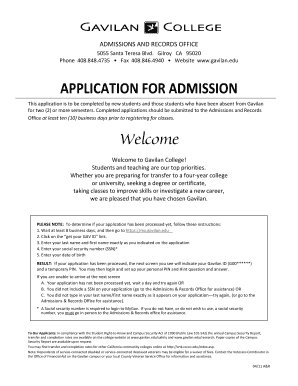 Gavilan College Application for Admission