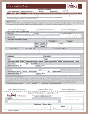 Taurus Mutual Fund Common Transaction Form