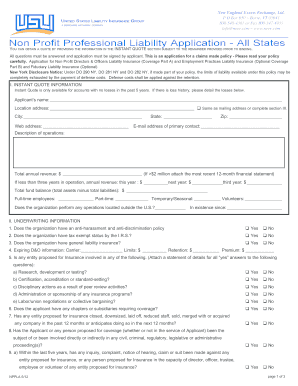 Non Profit Professional Liability Application