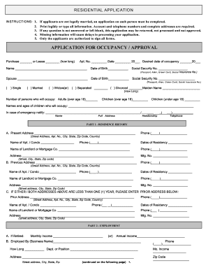 Residential Application Form
