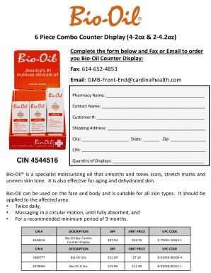 Bio-Oil Counter Display Order Form