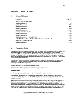 IRS Master File Codes