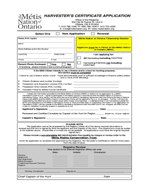 HARVESTER'S CERTIFICATE APPLICATION - Metis Nation of Ontario - metisnation