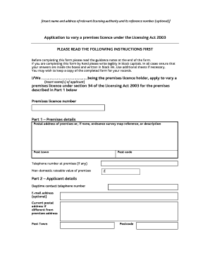 UK Premises Licence Variation Application