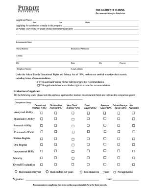 Graduate School Recommendation Form