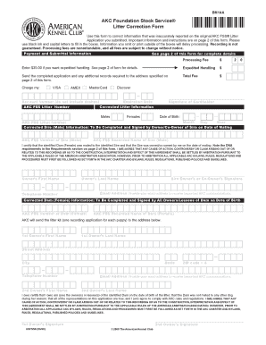 AKC Litter Correction Form