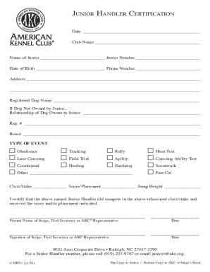 Junior Handler Certification Form