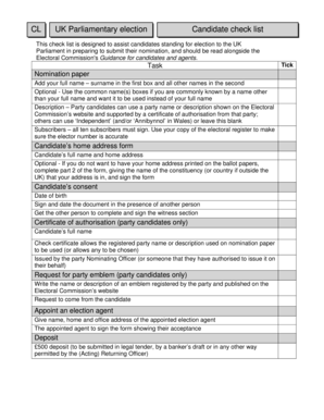 UK Parliamentary Election Nomination Checklist