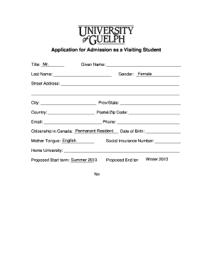 Application for Admission as a Visiting Student