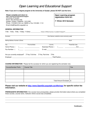 University of Guelph Open Learning Registration Form