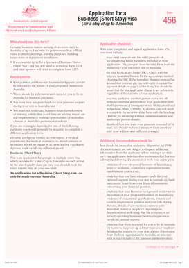 Australia Business Visa Application Form 456