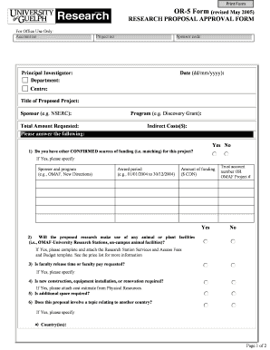 OR5 Research Proposal Approval Form - University of Guelph - uoguelph