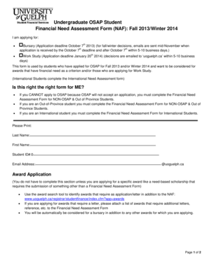 OSAP Student Financial Need Assessment Form