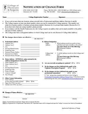 Notification of Change Form