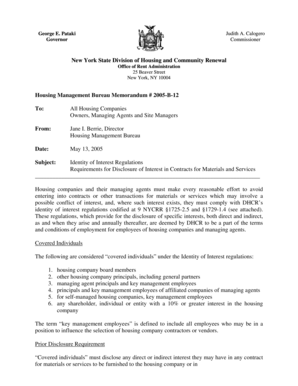 New York Identity of Interest Regulations Disclosure Form