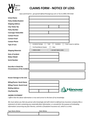 Claims Form - Notice of Loss