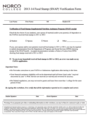 2013-14 Food Stamp Verification Form