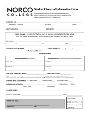 Student Change of Information Form