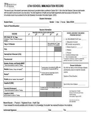 Utah School Immunization Record