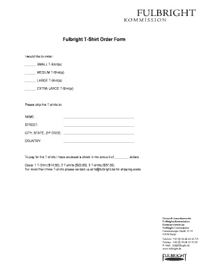 Fulbright T-Shirt Order Form - Fulbright-Kommission