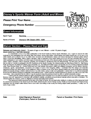 Disney Sports Waiver Form