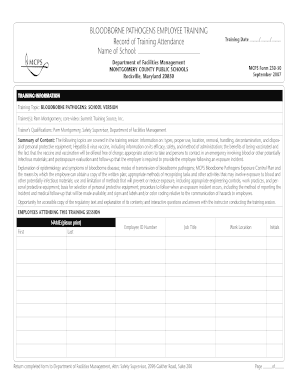 Bloodborne Pathogens Employee Training Form
