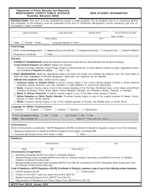 Montgomery County Public Schools New Student Information Form