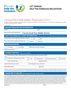 Help the Homeless Mini-Walk Walker Registration Form
