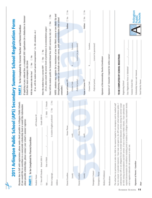 Arlington Public School Summer School Registration Form