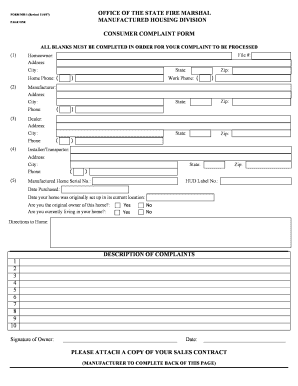 Manufactured Housing Consumer Complaint Form