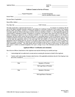 Uniform Consent to Service of Process