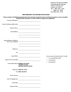 Non-Resident Tax Waiver Application