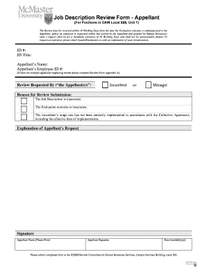 Job Description Review Form - Appellant - Working at McMaster - workingatmcmaster